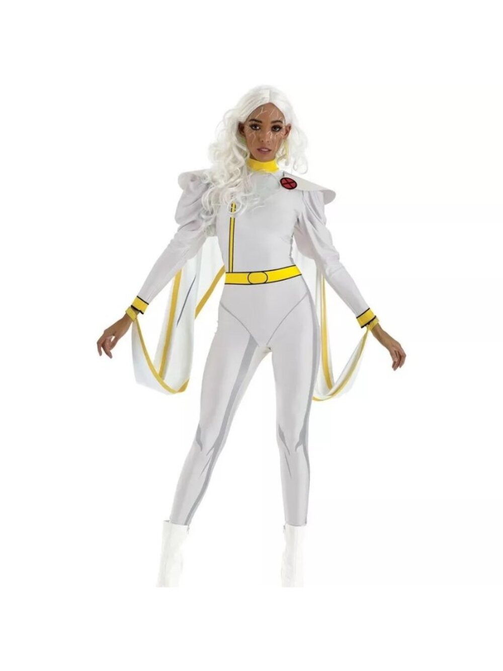 X-Men '97 Storm Costume Adult Women Catsuit Cape Glow Earrings Marvel LG NEW